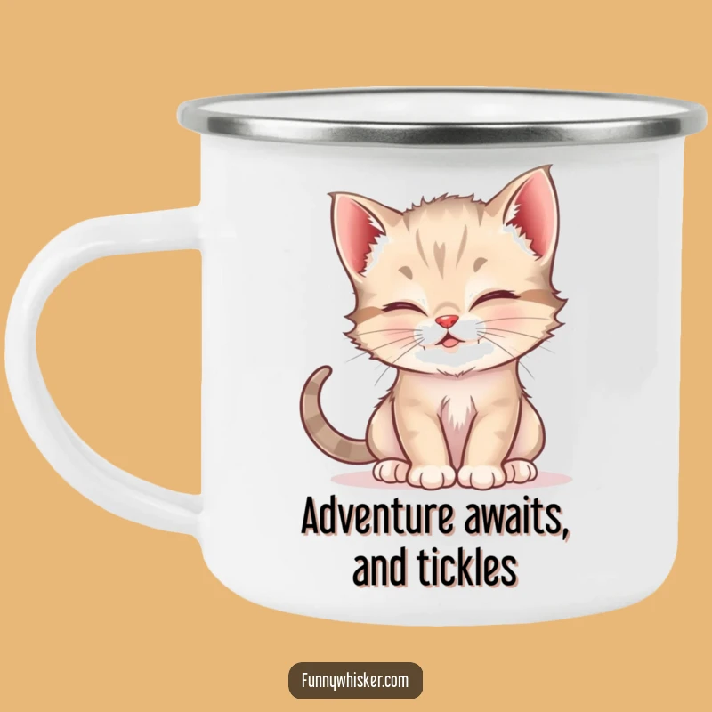 Funny Kitten Whisker Tickle Enamel Mug - Outdoor Prankster Cat Fun, Ideal Funny Gift