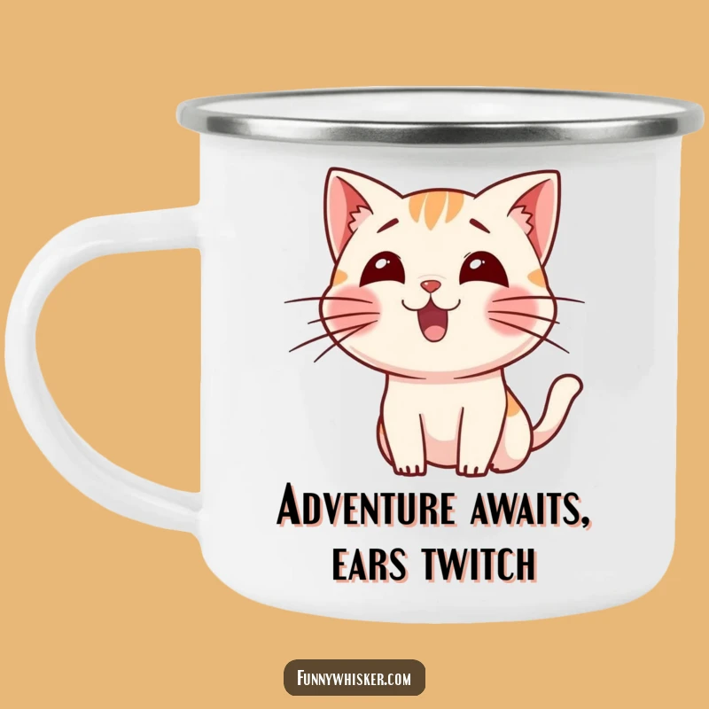Funny Cat Whiskers Camping Mug: Excited Feline Coffee Cup Gift