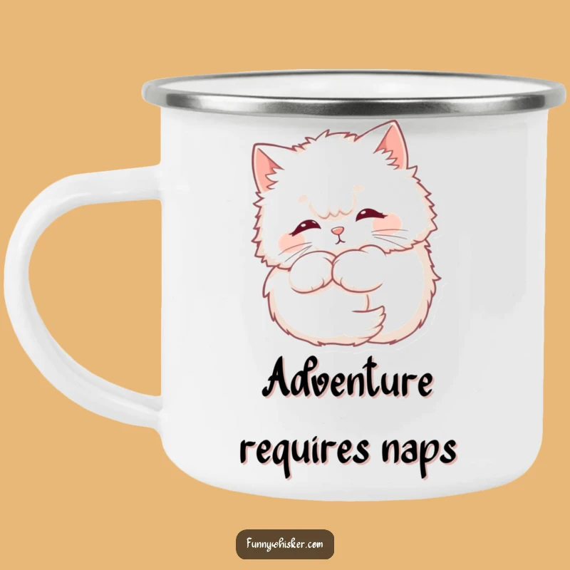 Funny Fluffy Cat Camping Mug - Whiskers Halo Adventure, Outdoor Funny Gift