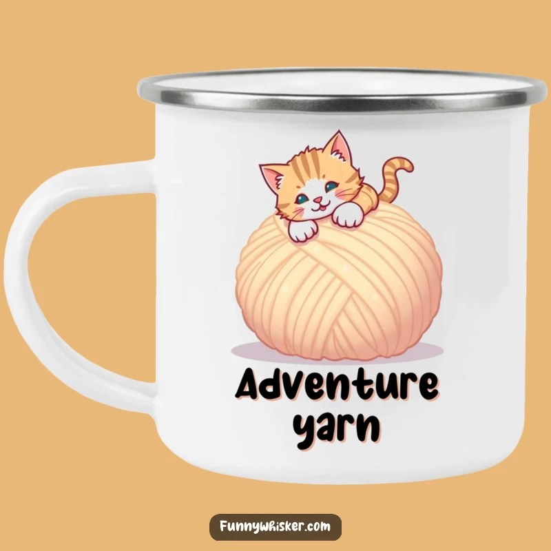 Funny Pouncing Cat Camping Mug - Durable Yarn Play Cup, Cat Lover Gift
