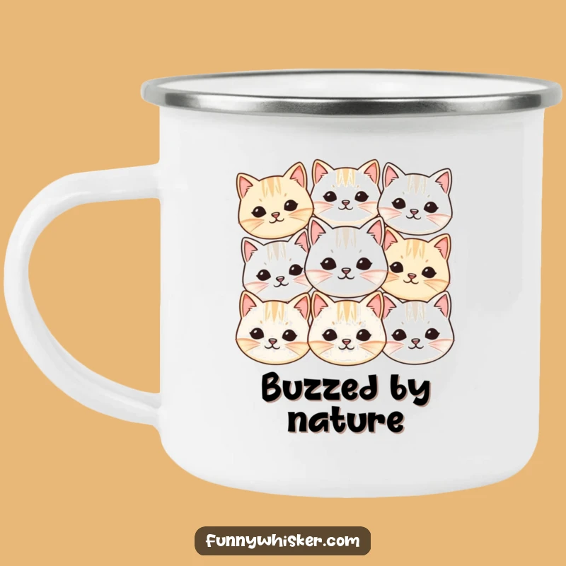 Funny Cat Faces Camping Mug: Vibrating Whiskers - Outdoor Cuteness Gift