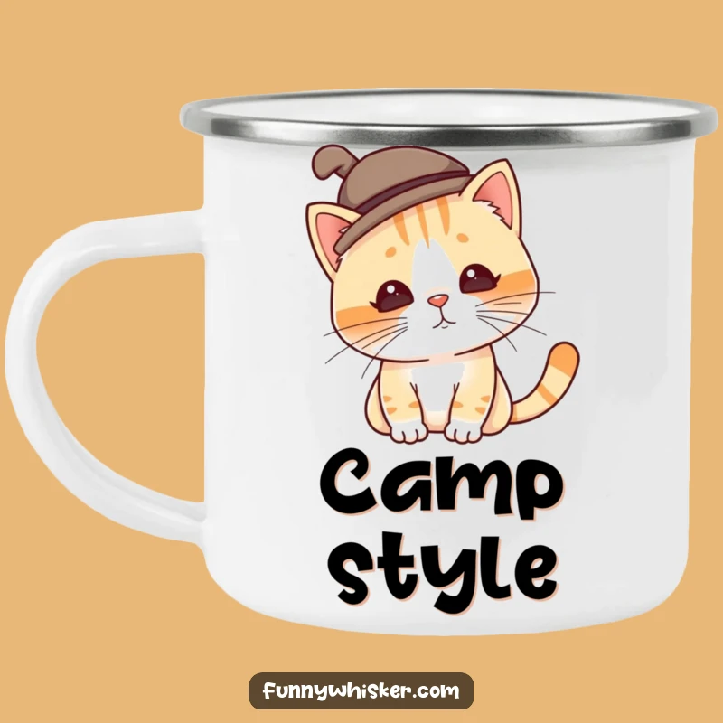 Funny Silly Hat Cat Camping Mug - Outdoor Hat Tilting Adventure, Perfect Funny Gift