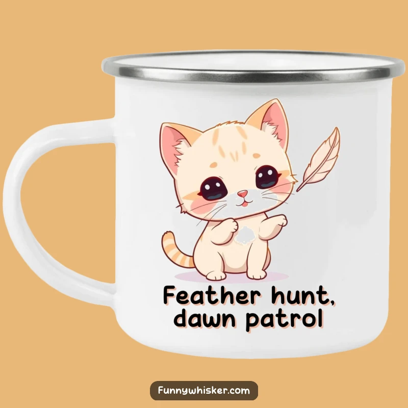 Funny Cat Whiskers Camping Mug: Outdoor Feather Chase Fun, Great Gift