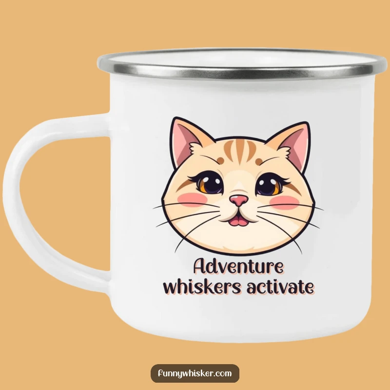 Funny Cat Camping Mug: Long Wiggly Whiskers - Outdoor Humor Gift