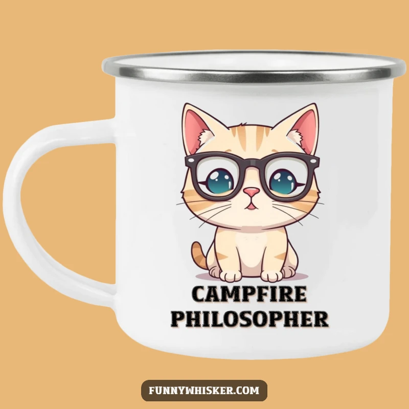 Funny Cat in Spectacles Camping Mug - Rugged Whiskered Feline Cup for Outdoor Laughs