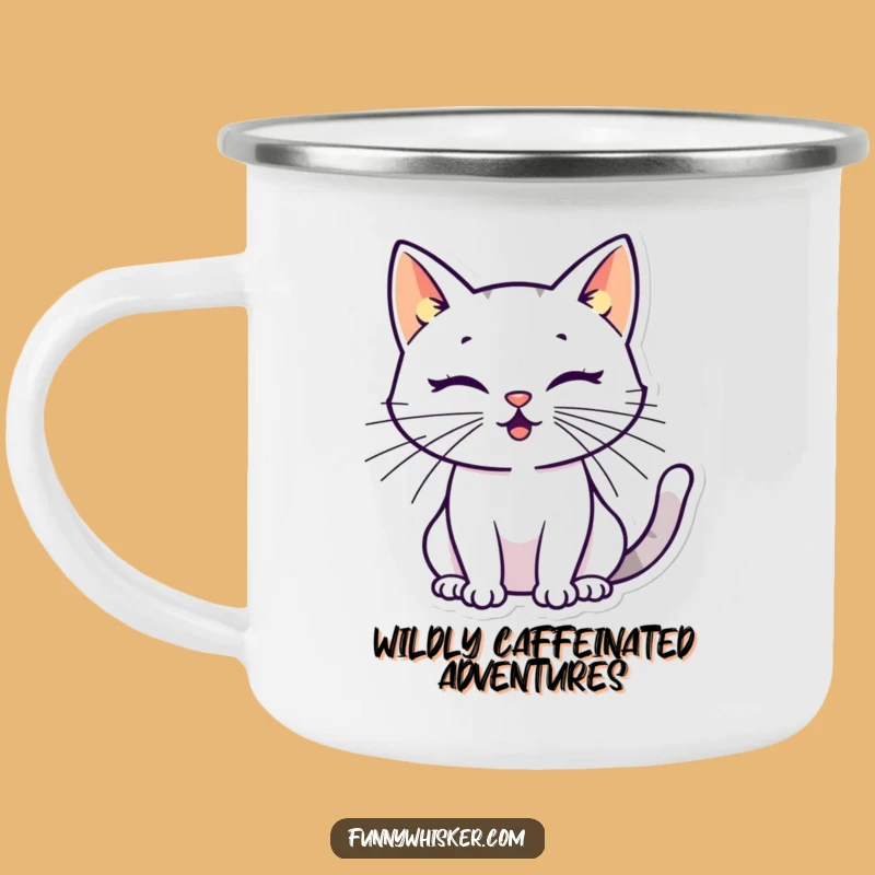Funny Cat Silhouette Camping Mug: Energetic Whiskers - Outdoor Adventure Gift