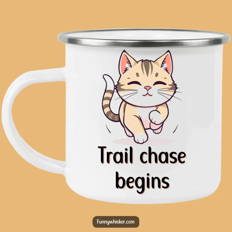 Funny Cat Tail Chase Camping Mug: Focused Whiskers Camp Fun, Great Funny Gift
