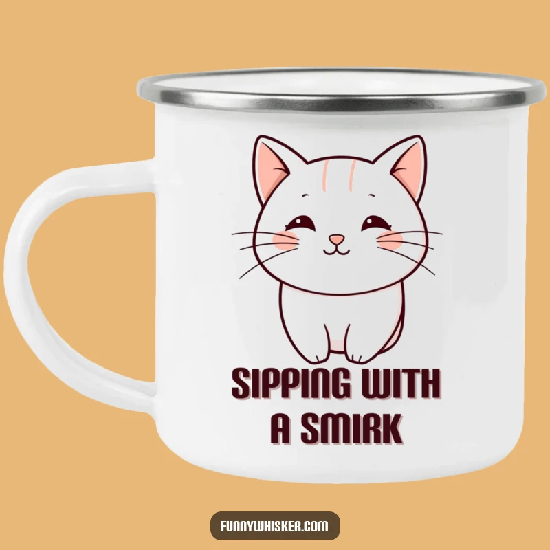 Funny Cat Whisker Camping Mug: Playful Curve - Minimalist Outdoor Gift