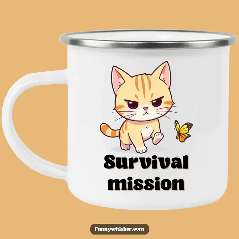 Funny Determined Cat Camping Mug - Outdoor Chase Adventure, Perfect Funny Gift