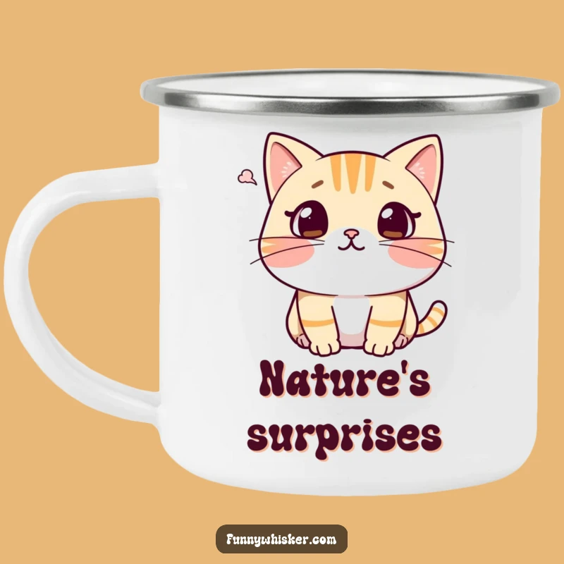 Funny Surprised Cat Camping Mug - Outdoor Shocked Whiskers, Perfect Funny Gift