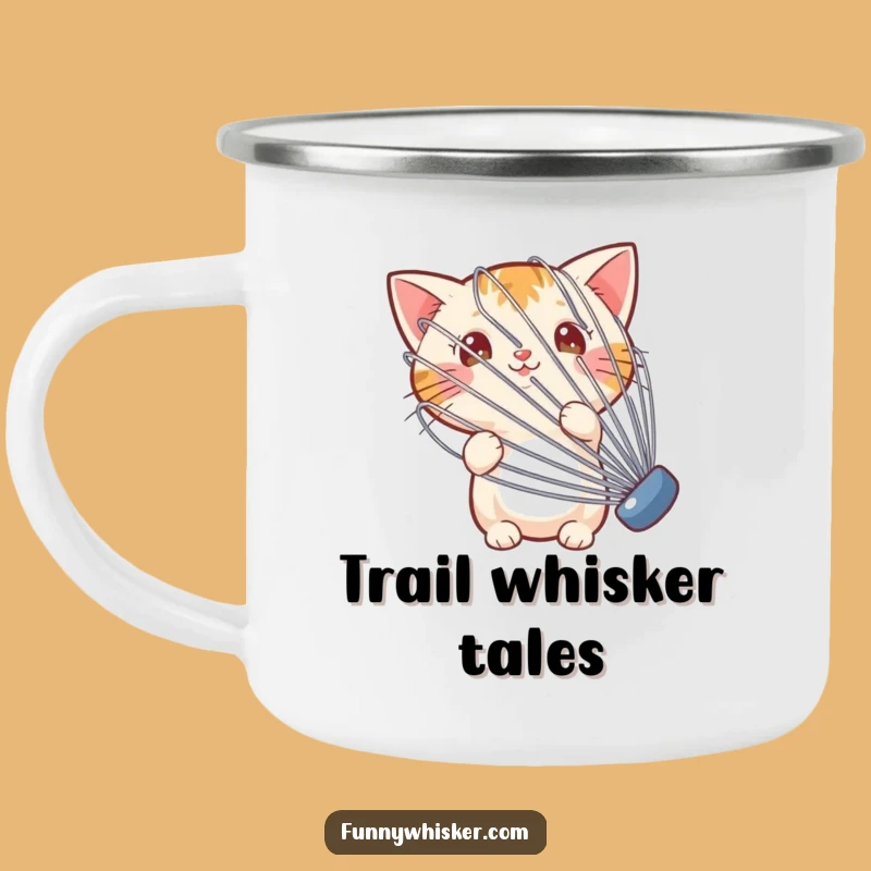 Funny Whisk Cat Enamel Camping Mug - Outdoor Humor for Adventurous Souls