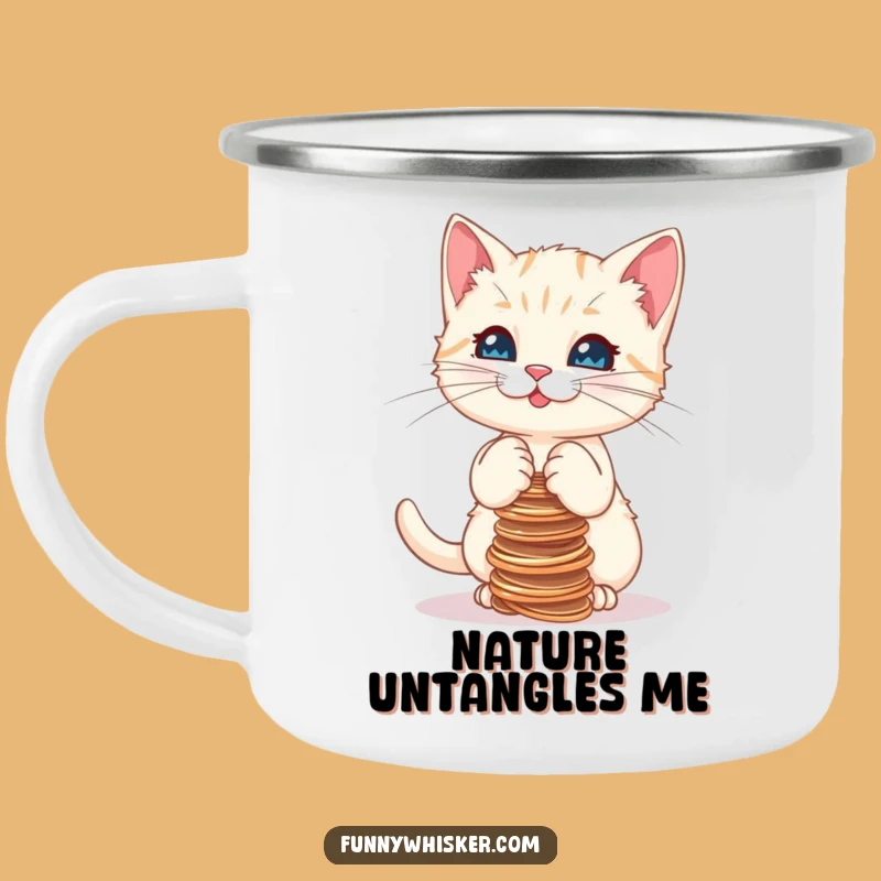 Funny Kitten Balancing Strings Camping Mug, Rugged Humor for Outdoor Adventures