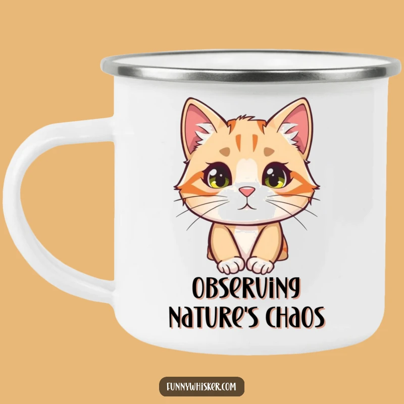 Funny Curious Cat Camping Mug - Durable Peek-a-Boo Whisker Drinkware, Outdoor Gift