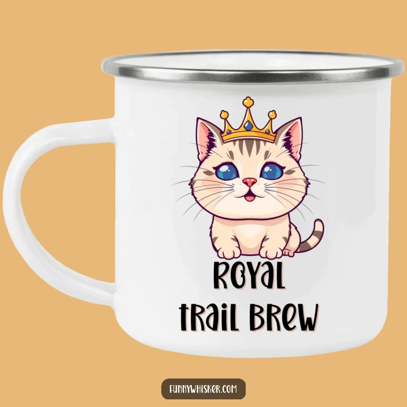 Funny Royal Cat Camping Mug: Silly Whiskered Crown Campfire Companion, Funny Gift