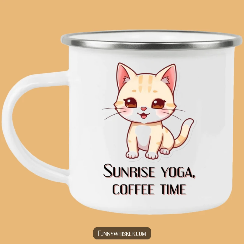 Funny Cat Stretching Camping Mug: Playful Whiskers Coffee Cup Gift