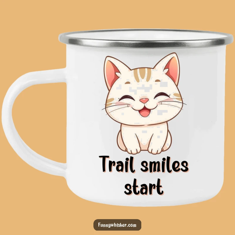 Funny Grinning Cat Camping Mug: Happy Sips Outdoors, Perfect Funny Gift