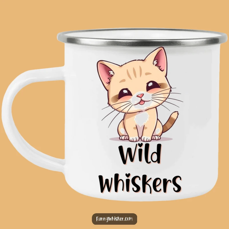Funny Cat Whiskers Camping Mug: Tiny Feline Playing, Outdoor Humor Gift