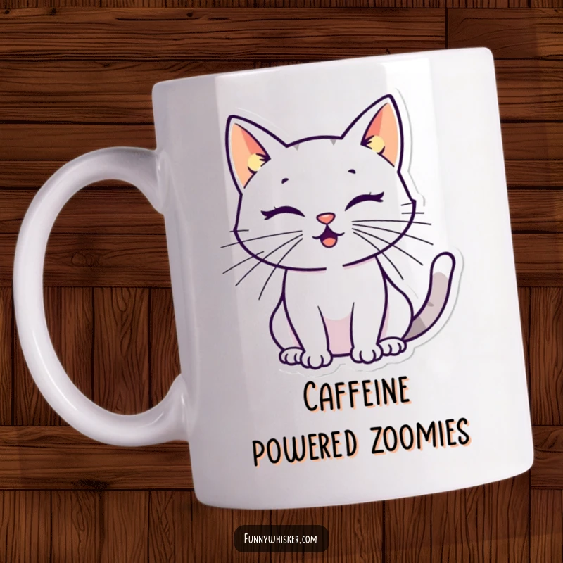 Funny cat silhouette mug with oversized, energetic whiskers, showcasing a playful and stylish feline design for a humorous gift.