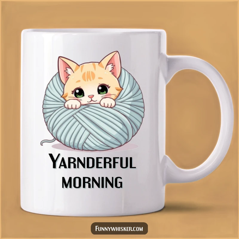 Funny Cat Yarn Mug: Curious Kitty Peeking, Perfect Humorous Gift