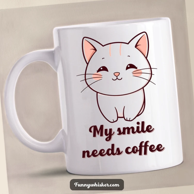 Funny minimalist mug with a single, bold, playful curved line representing a cat whisker, offering subtle and stylish humor.