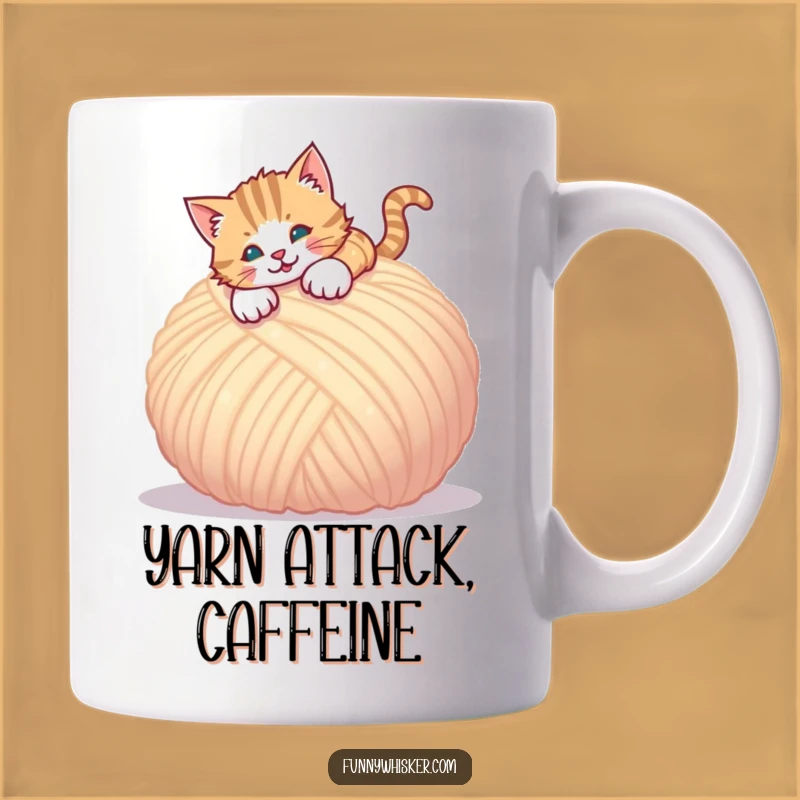 Funny Pouncing Cat Mug - Yarn Lover's Delight, Perfect Gift for Playful Souls