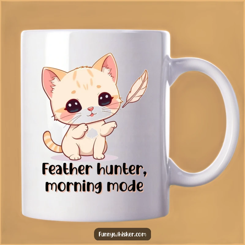 Funny Whiskered Cat Batting Feather Mug: A Hilarious Gift for Cat Lovers