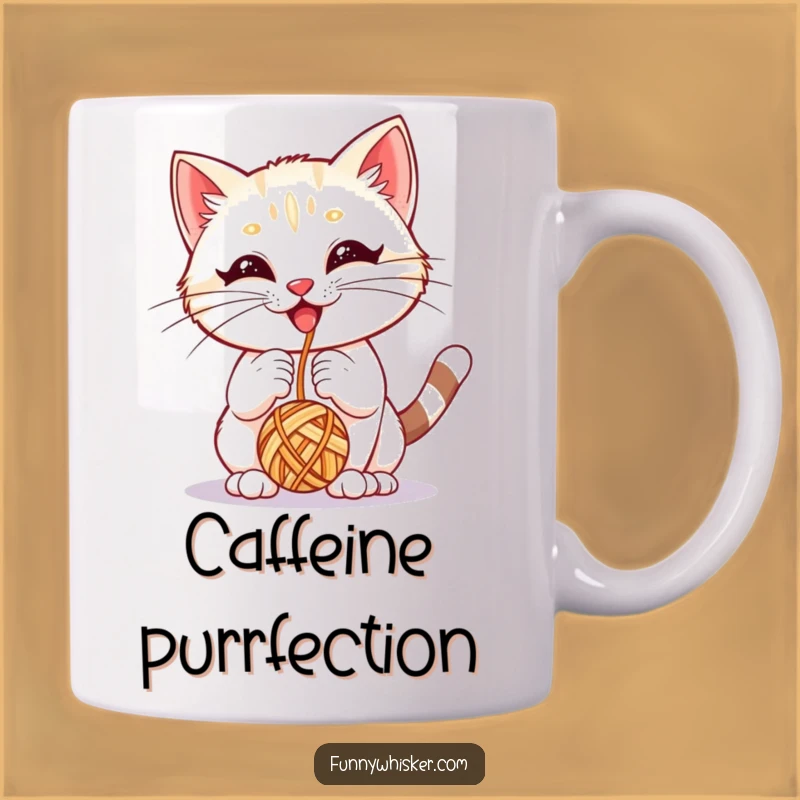 Funny Whiskered Kitten Yarn Ball Mug - Joyful Cat Playtime Humor Gift