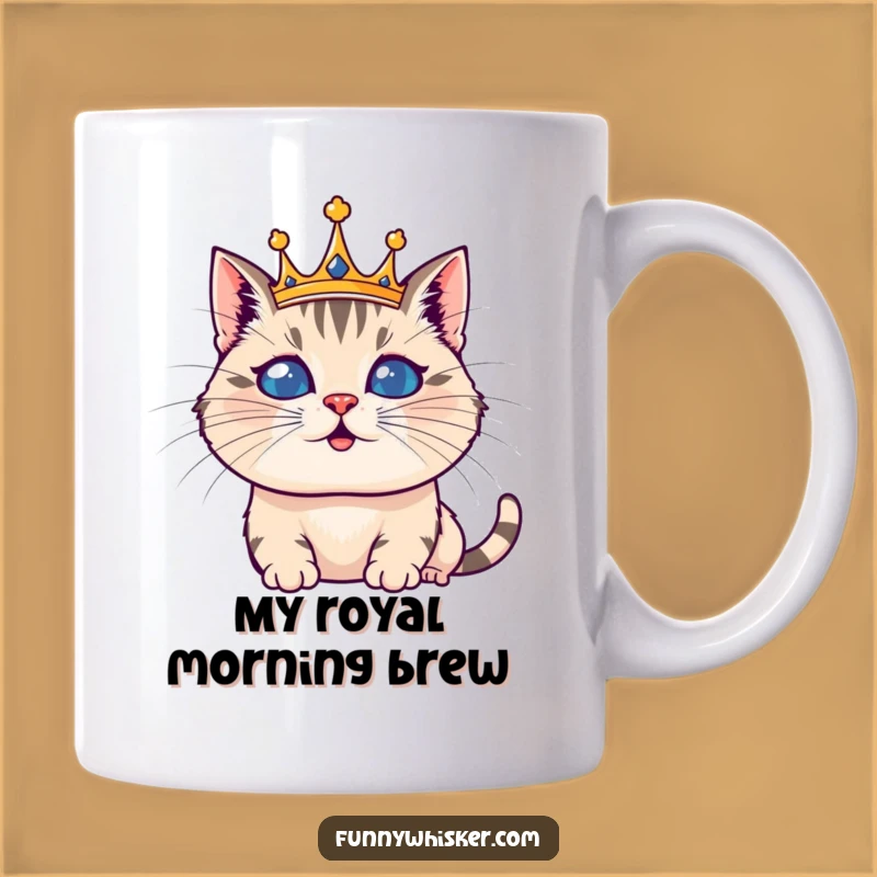 Funny Whiskered Royal Cat Mug: Regal & Silly Feline Crown, Perfect Funny Gift