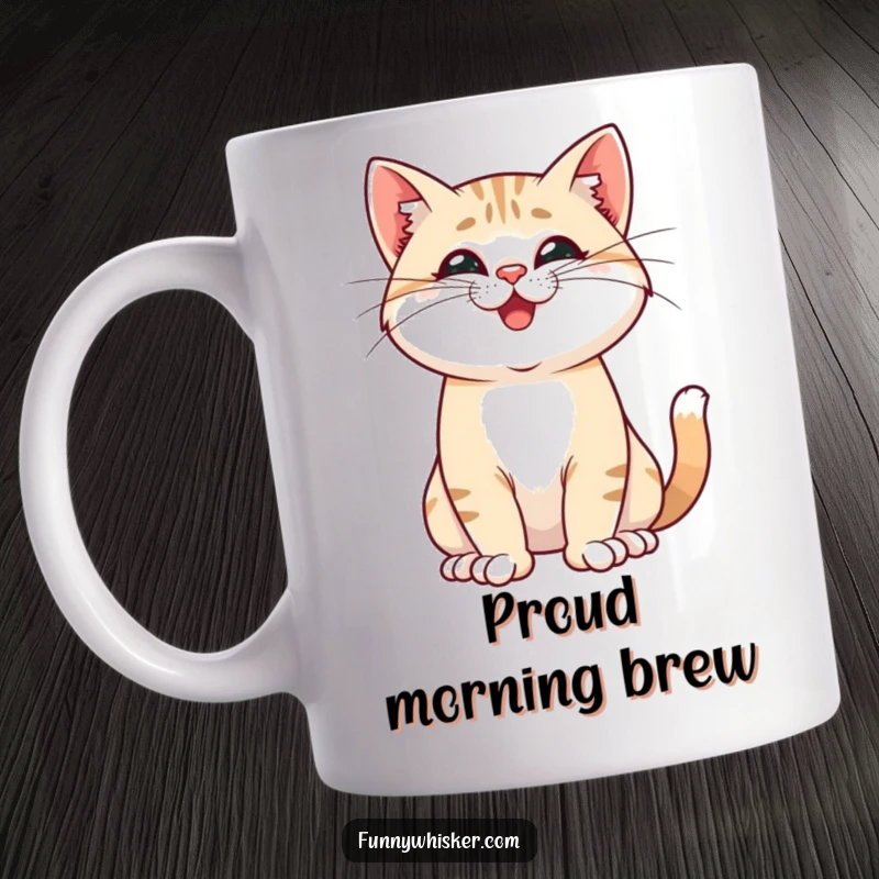 Funny proud cat striking a pose with playfully twitching whiskers mug, capturing feline confidence and humor, perfect for gift-givers.