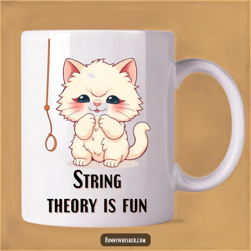 Funny Fluffy Cat Mug: Playful String Batting - Hilarious Feline Fun Gift!