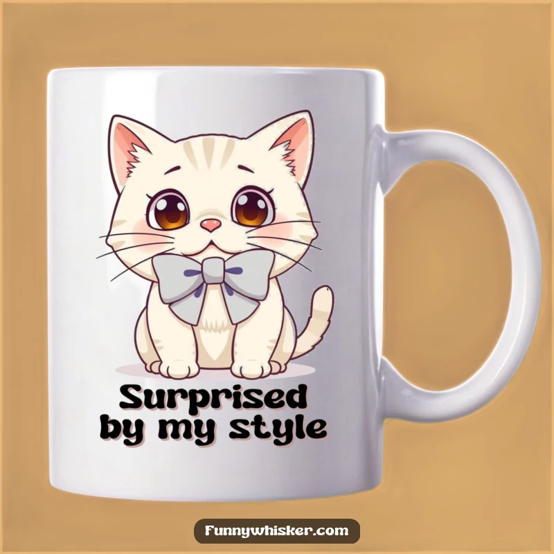 Funny Surprised Cat Mug - Bow Whiskers Feline Fun, Perfect Gift for Cat Lovers