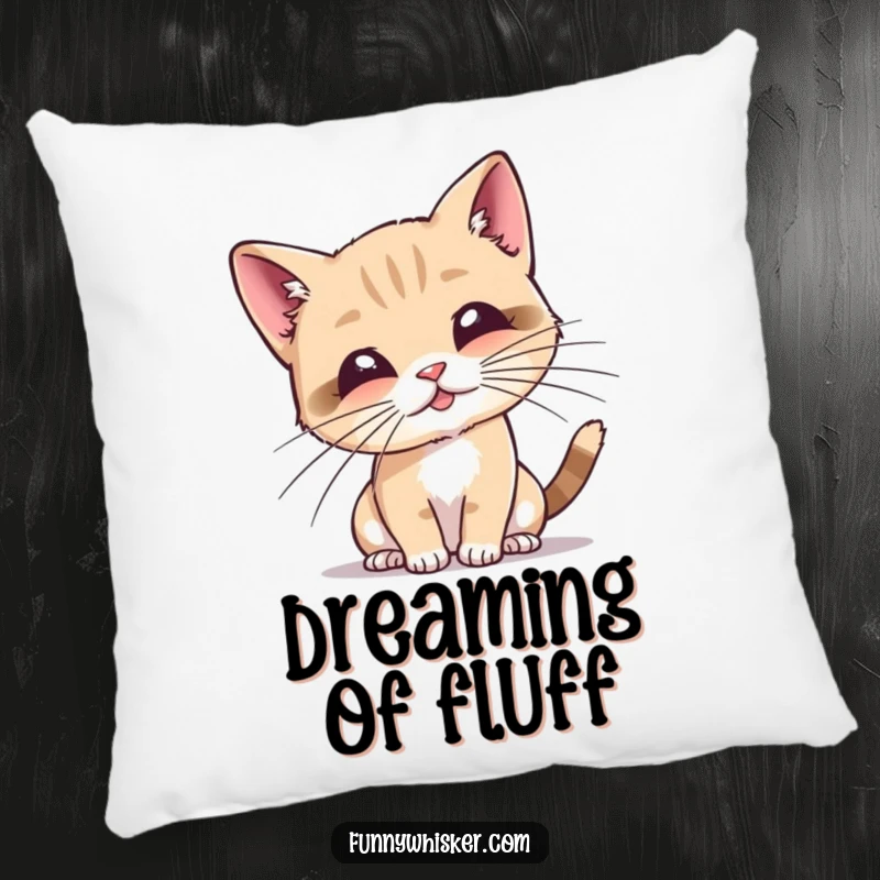 Funny cat pillow showing a tiny cat playfully batting at its own comically long whiskers, perfect for comfort and charm.