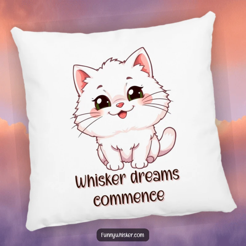 Funny Pillow: A plush pillow depicting a fluffy cat character whose oversized, comical whiskers wiggle with glee.