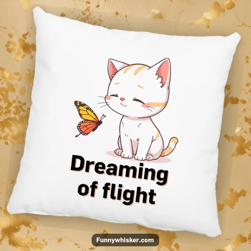 Funny Cat Pillow with a cat catching a butterfly using its whiskers, offering comfort and a touch of whimsy, an excellent funny gift.