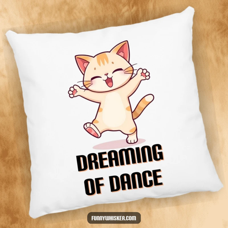 Funny Pillow: A soft pillow depicting a cat character performing a silly dance with exaggerated leg movements.