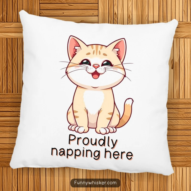 Funny pillow featuring a proud cat striking a pose with playfully twitching whiskers, offering confident and humorous comfort, a delightful decor item.