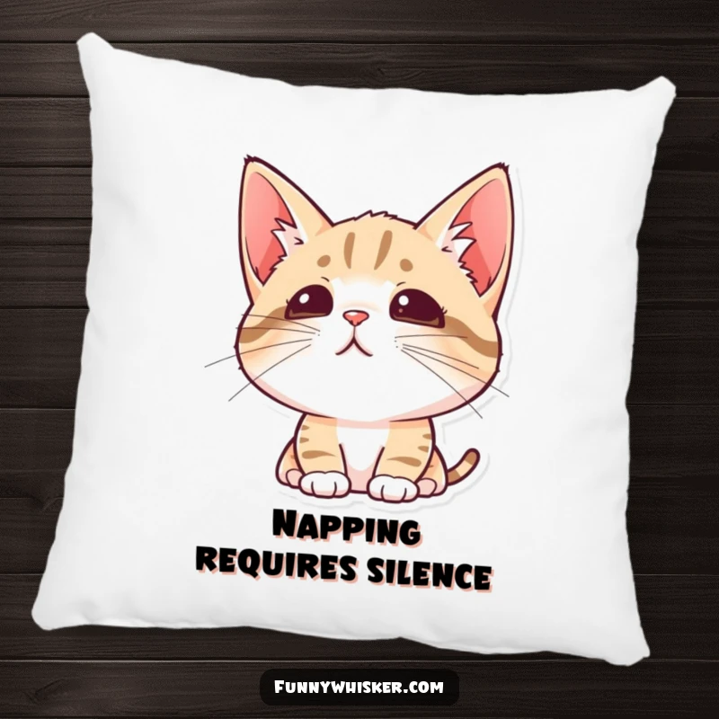 Funny pillow featuring a cat with perked ears and twitching whiskers, conveying deep curiosity and awareness.