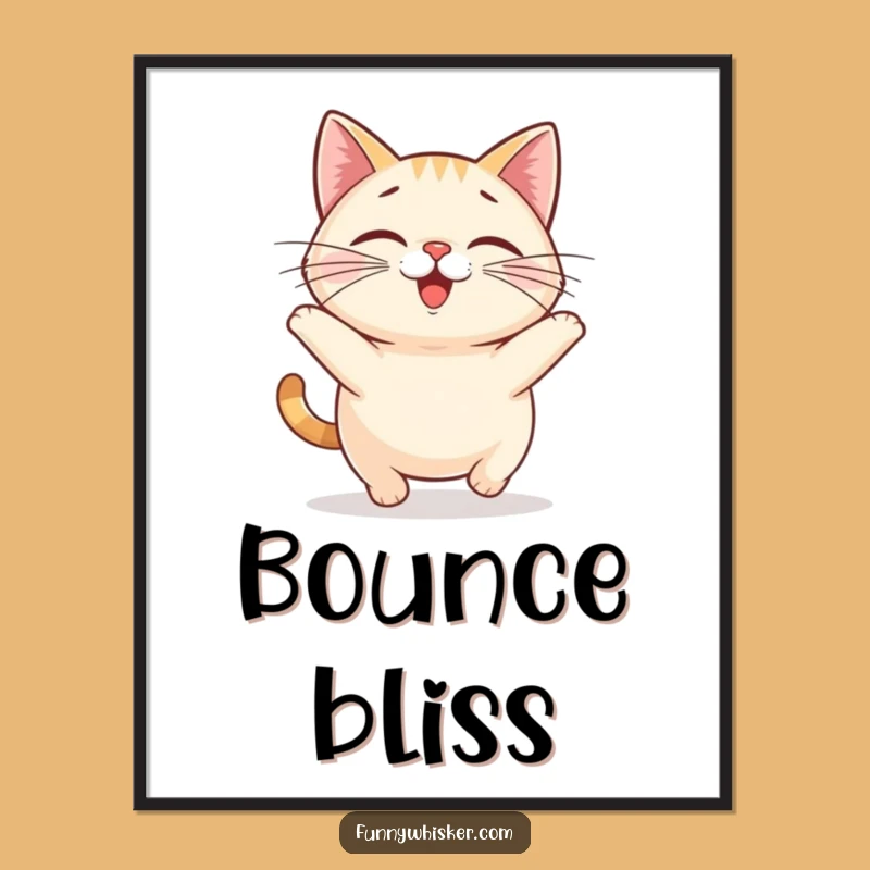 Funny Cat Bounce Digital Art: Chubby Feline Hopping, Instant Download
