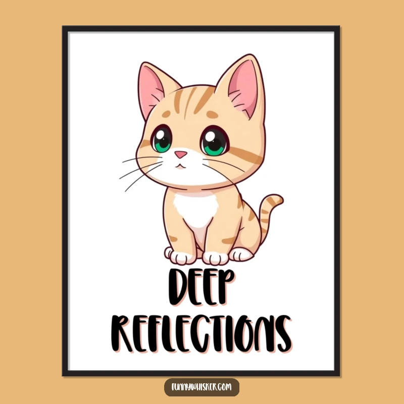 Funny Contemplating Cat Digital Art - Deep Thoughts Print, Perfect Reflective Funny Gift