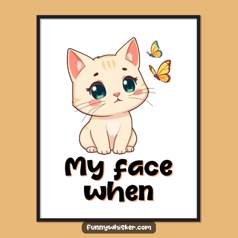 Funny Cat Digital Art: Windswept Whiskers Surprise Butterfly - Instant Humorous Download!