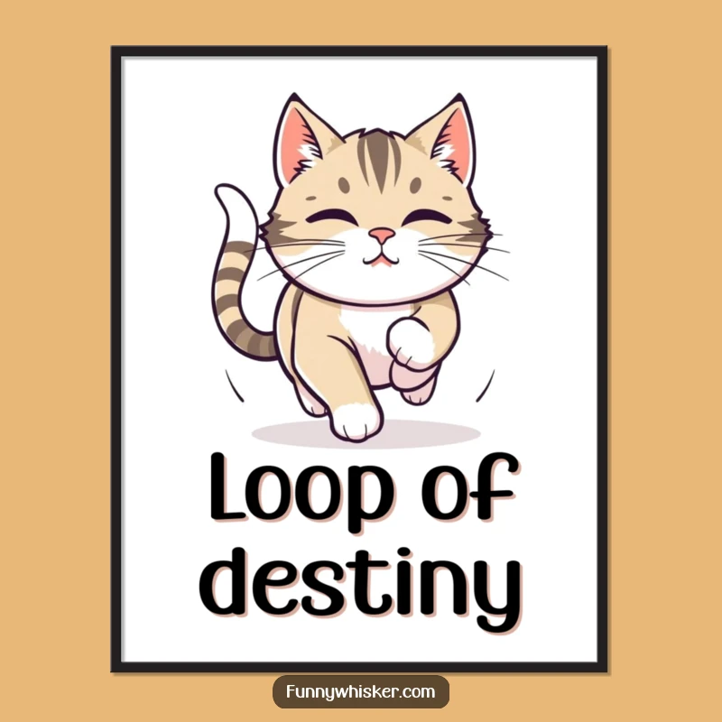 Funny Cat Tail Chase Digital Print: Focused Whiskers Art, Downloadable Funny Gift