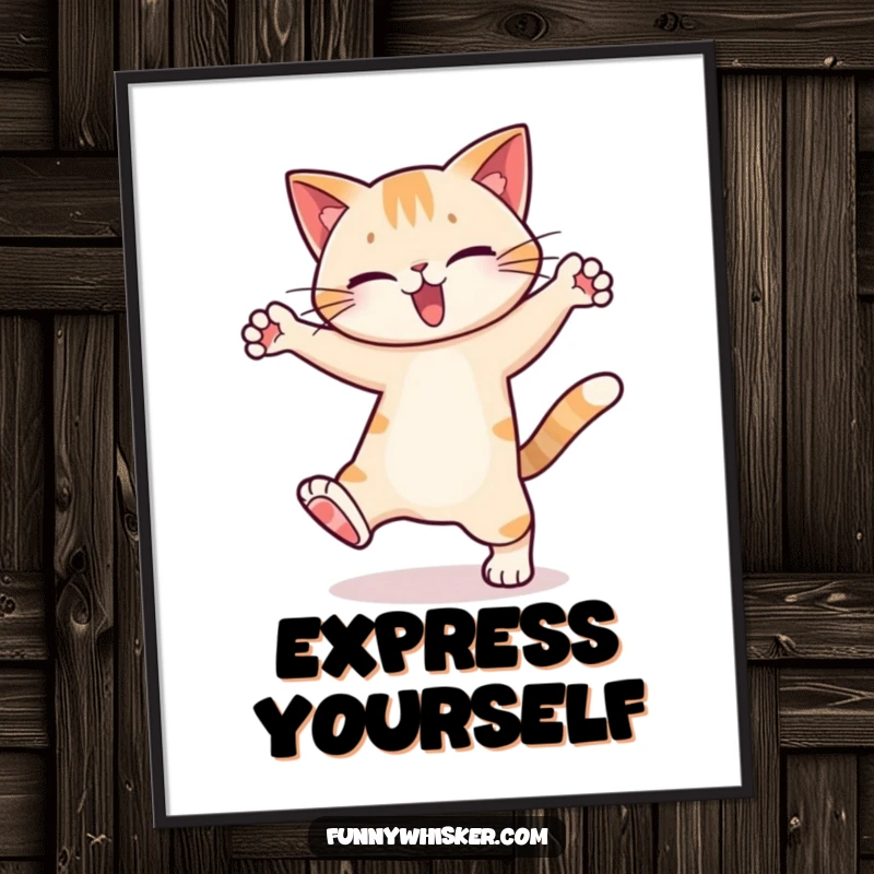 Funny Digital Art Print: A cat character performing a silly dance with comically exaggerated leg movements.