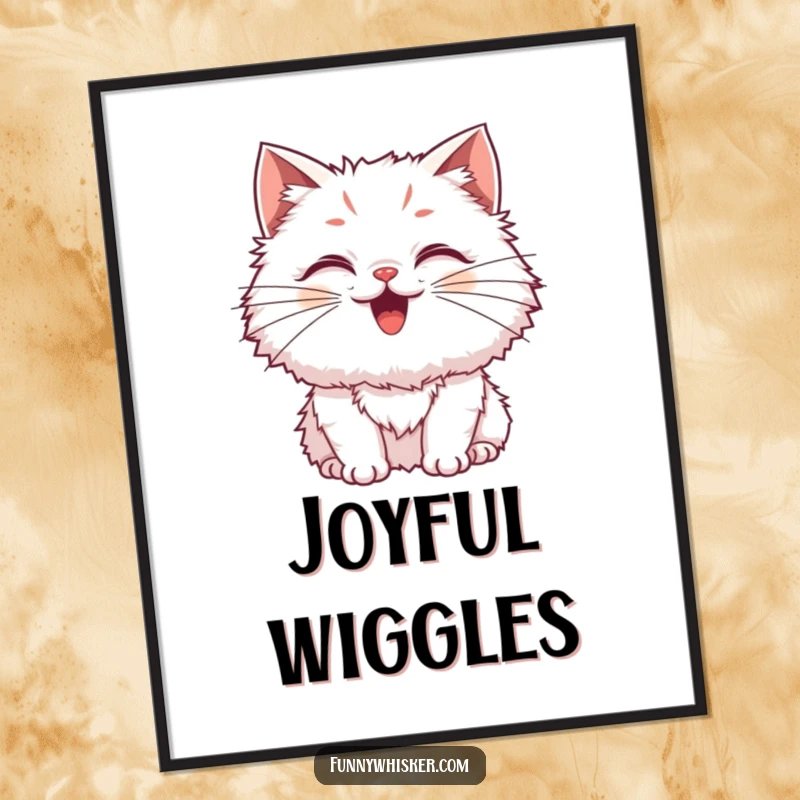 Funny Cat Digital Art showcasing a fluffy cat with exaggerated, wiggling whiskers, offering instant joy and humor, a perfect gift.