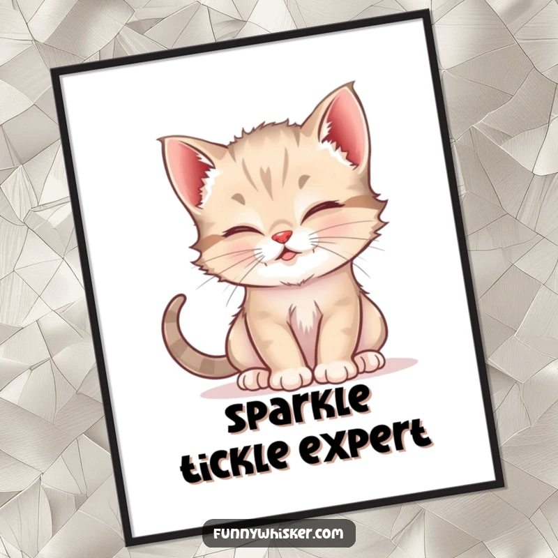 Funny digital art print capturing a playful kitten using its whiskers to tickle another cat, offering instant humorous decor.