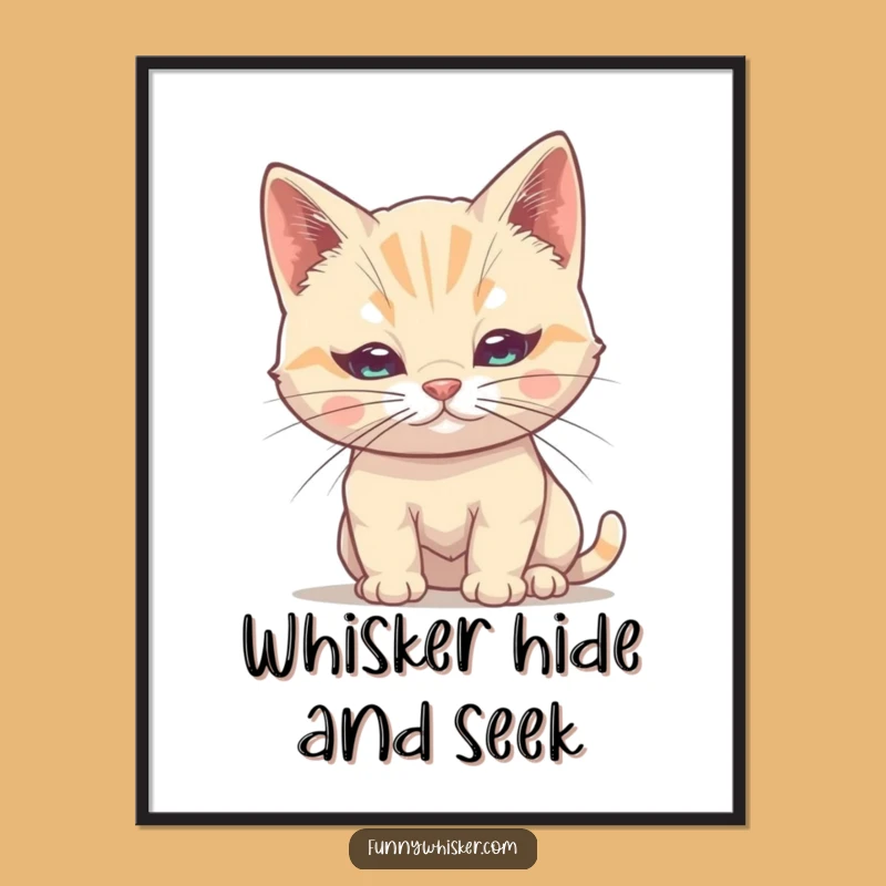 Funny Shy Cat Whisker Digital Art: Hiding Feline Instant Download, Gift