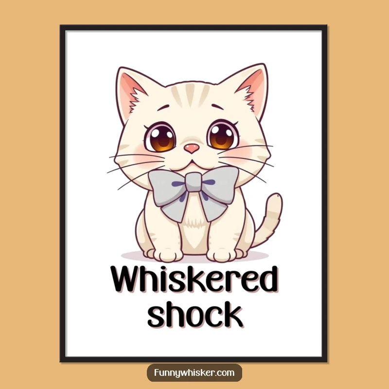 Funny Surprised Cat Digital Art - Printable Bow Tie Feline Decor, Cat Lover Gift