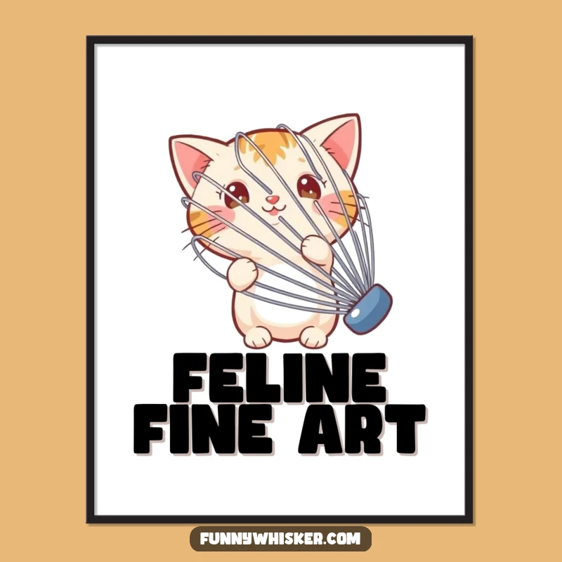 Funny Whisking Cat Digital Art - Instant Hilarious Feline Wall Decor Download