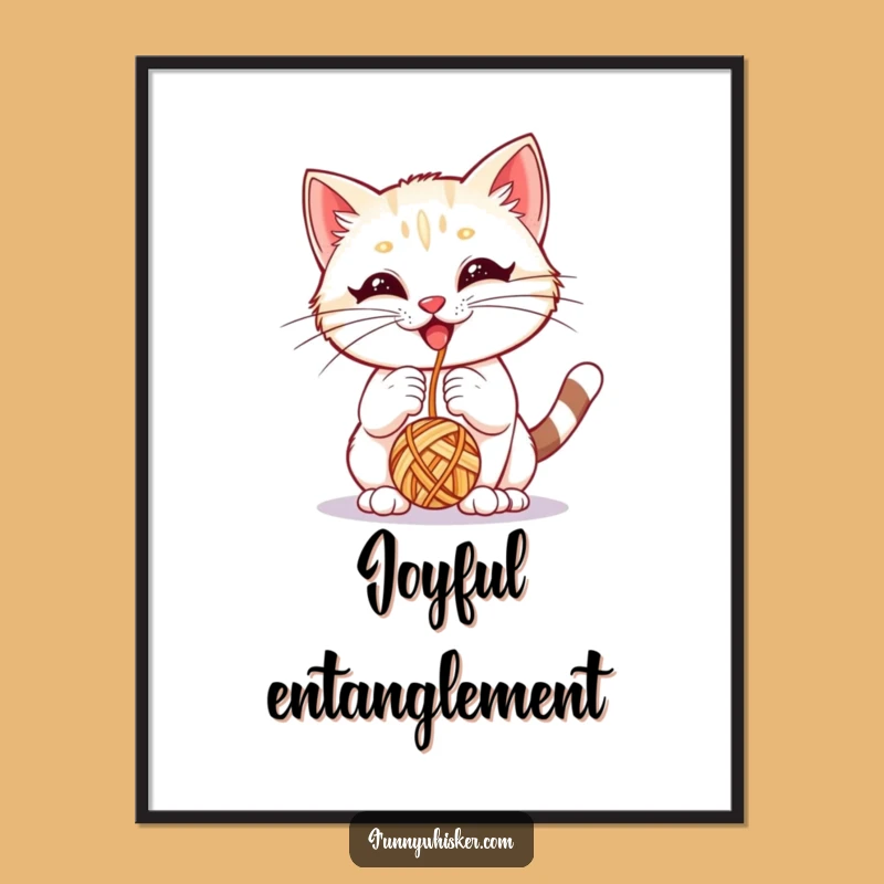 Funny Kitten Yarn Digital Art - Instant Joyful Playtime Decor