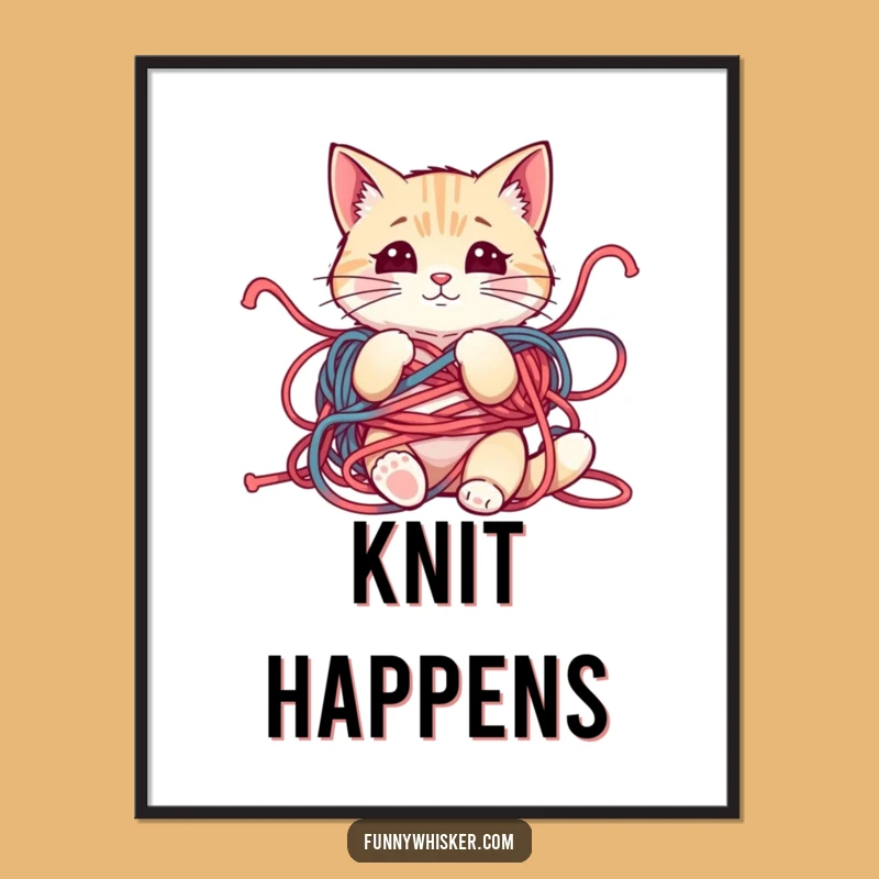 Funny Yarn Cat Digital Art: Instant Laughs, Whiskers Askew, Perfect Funny Gift