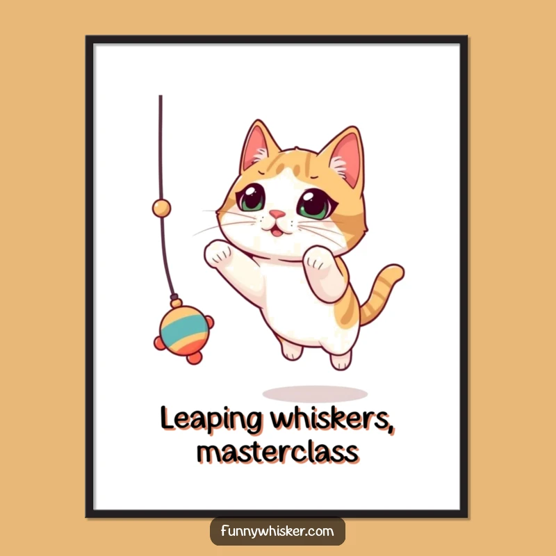 Funny Cat Toy Leap Digital Art: Whiskered Action Instant Download, Gift